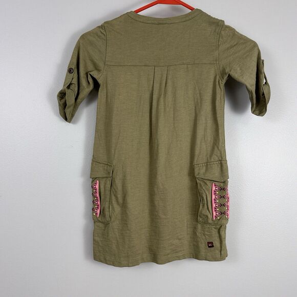 Tea Collection Outback Dress Girls Size 4 Army Green Cargo Pockets 100% Cotton - Picture 5 of 7
